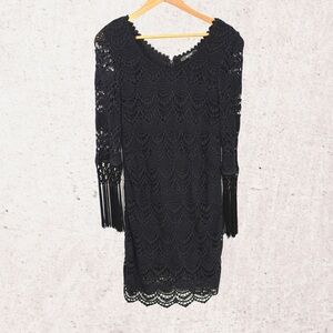 Miss Me Black Sheath Dress with Bell Sleeves and V-Neck